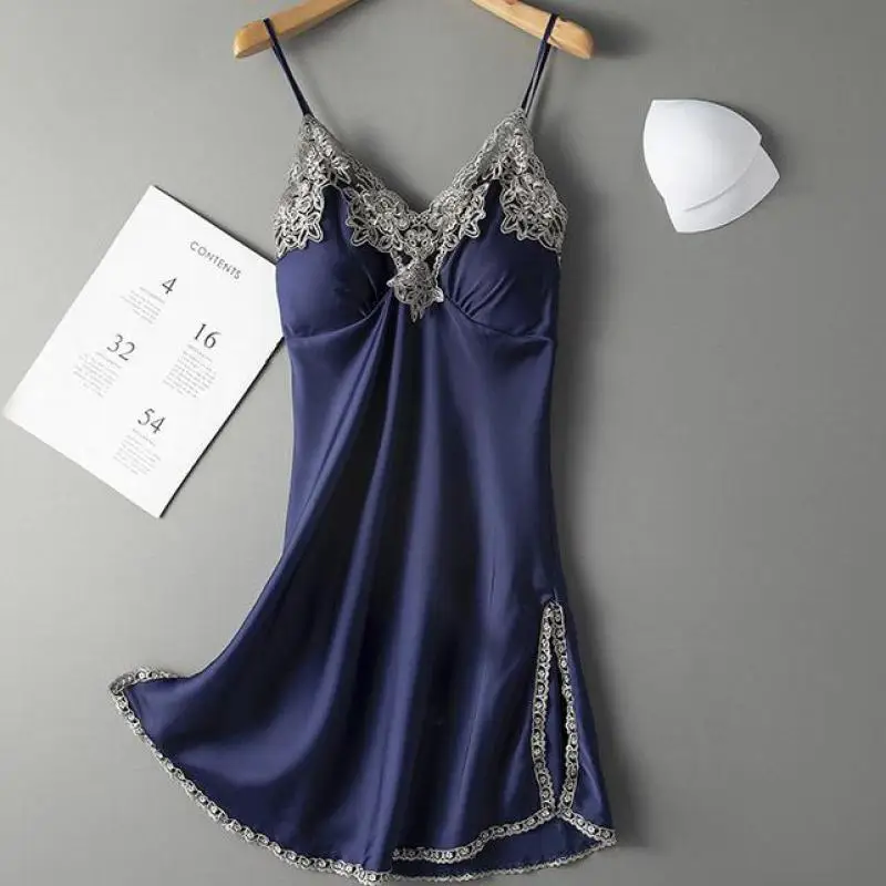 Sleepwear Lace Chemise Nightgown Satin Lady Suspender Trim V-neck Nightdress Summer Dressing Gown Casual Thin Intimate Lingerie