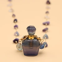 natural stone perfume bottle pendant necklace fluorite bottle long chip stone chain for party birthday gift 21x35x13mm