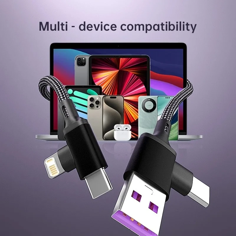 PD 2 в 1 USB A-кабель типа C To Lightning Кабель для быстрой зарядки для iPhone 16, 15, 14, 13, 11 Pro Max iPad Xiaomi Huawe Samsung (art.: 3920d17205bc6) - 3920d17205bc6