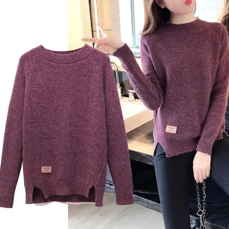 

2023 Autumn Winter Women Knitted Sweater Korean Loose Bottoming Shirt Long Sleeve Thick Warm Soft Crew Neck Pullover Jumper Swea