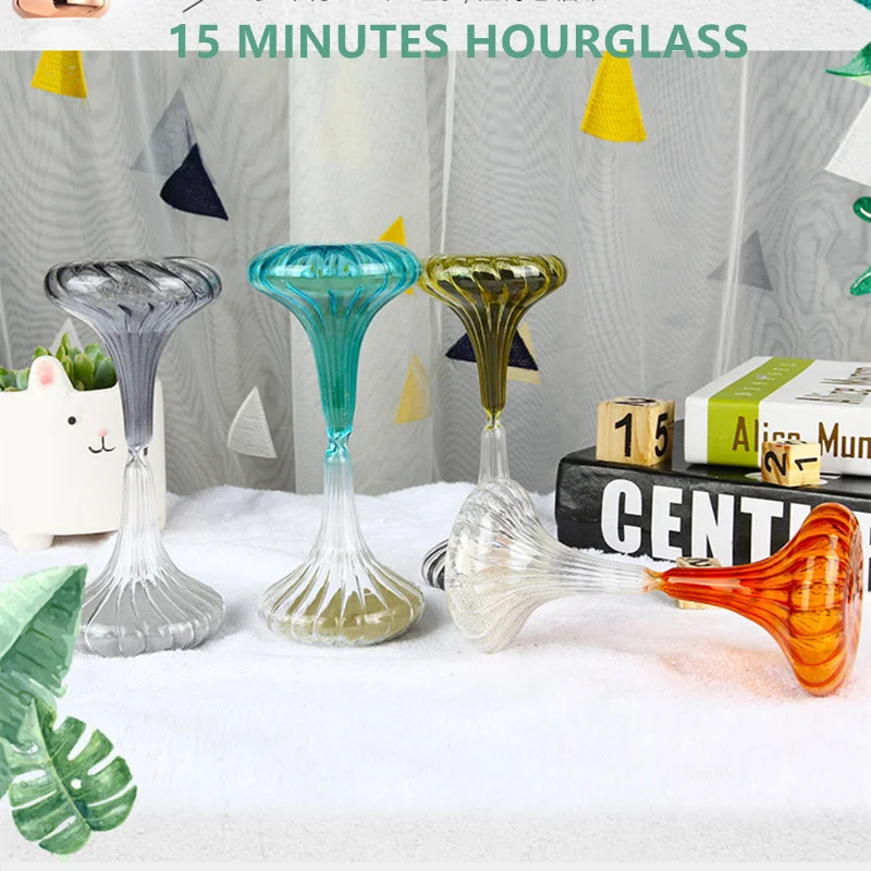 

2022 Newest Kitchen 15 Minutes Timer Two Color Dumbbell Glass Hourglass Unique Stripes Graduation Souvenir Sandglass Sand Clock