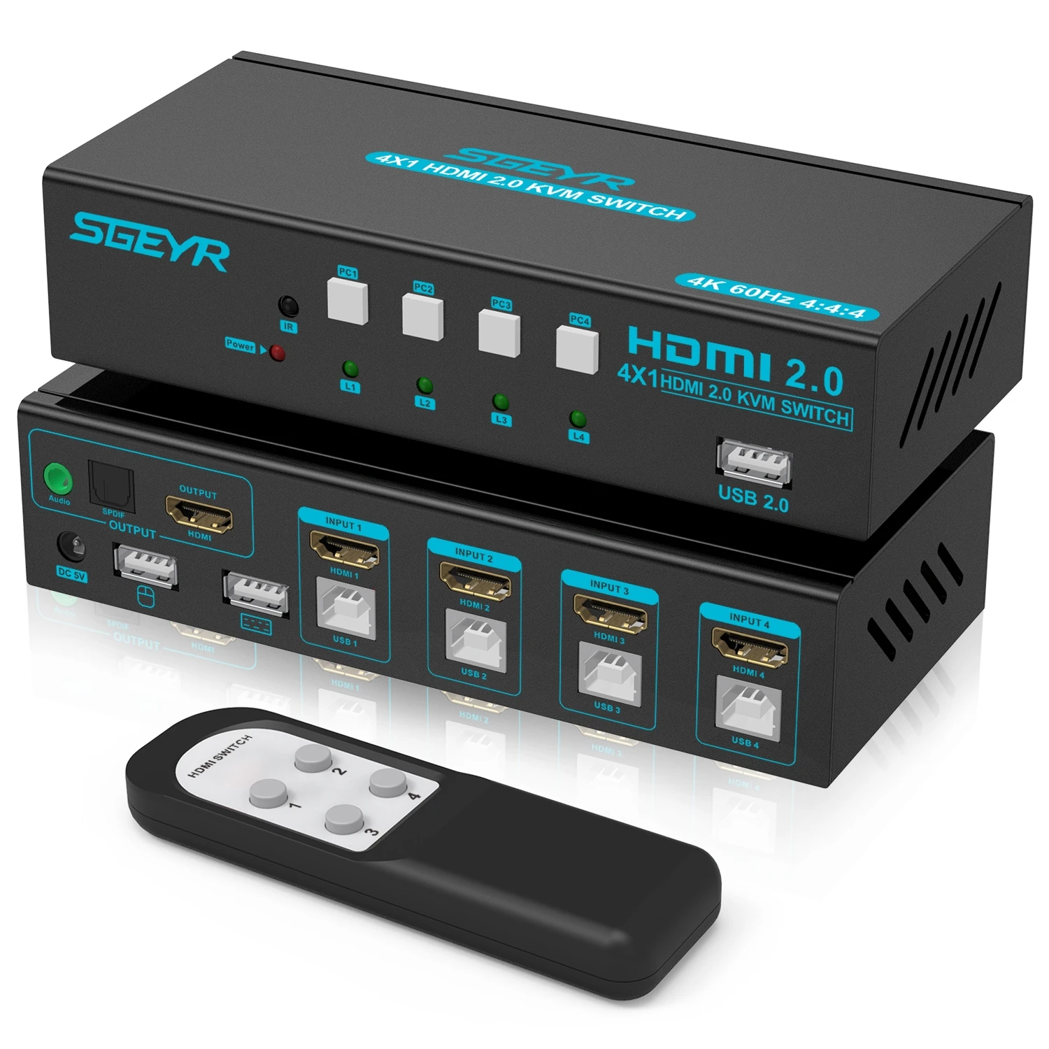 4-портовый KVM-переключатель SGEYR HDMI 4-в-1 USB KVM-переключатель для 4-х компьютеров совместная клавиатура мышь принтер монитор Поддержка 4K @ 60 Гц