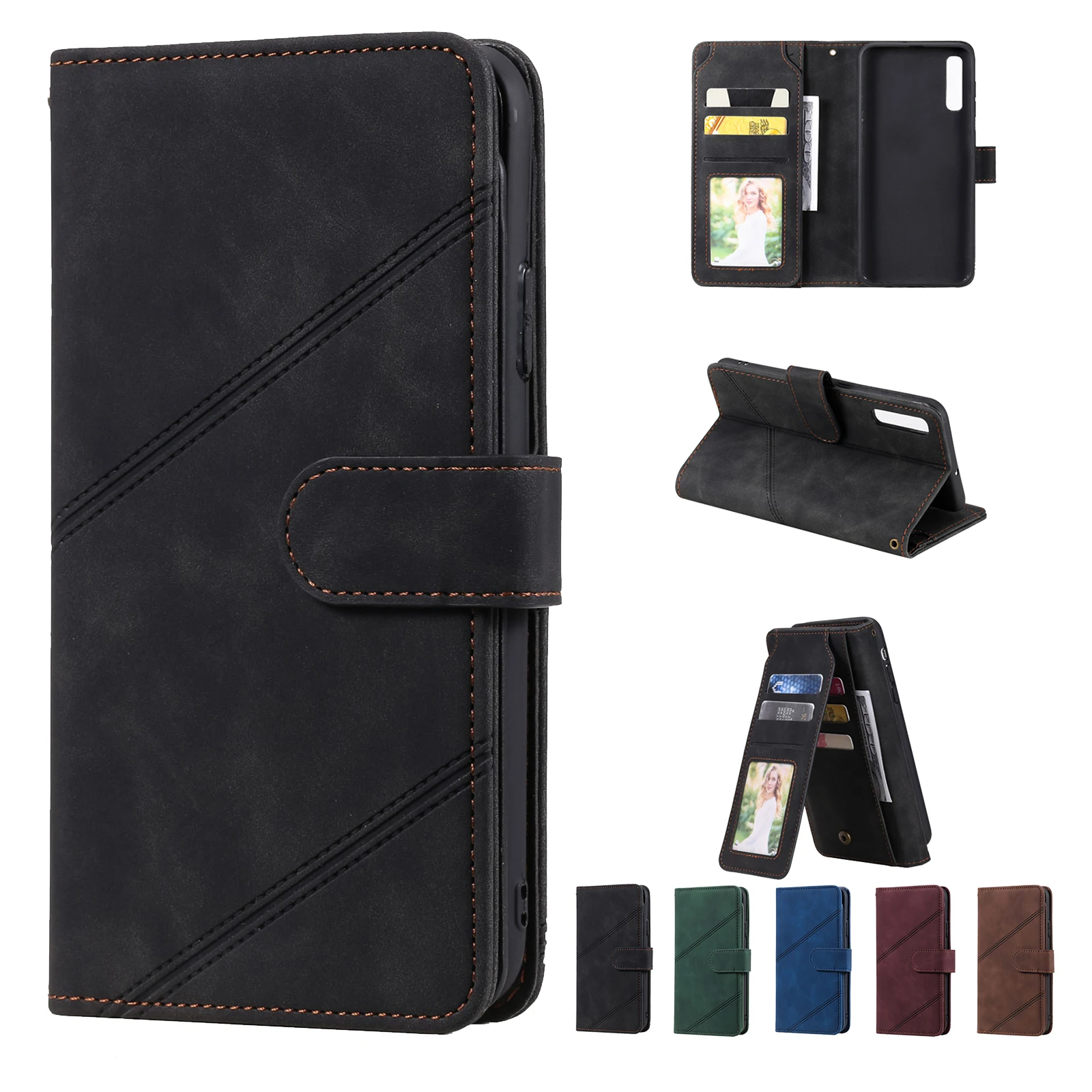 

Flip Wallet Case For Samsung Galaxy A21S A12 A51 A71 A32 A42 A50 A40 A02S A10 A52 A72 A5 A6 A7 A8 J3 J5 J7 J6 Cards Holder Cover