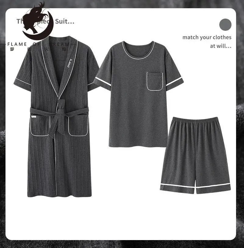 Flame Of Dream Pajamas Men's Summer Nightwear Cotton Short Sleeve Home Clothes 2022 New  Casual Three Piece Suit 221410