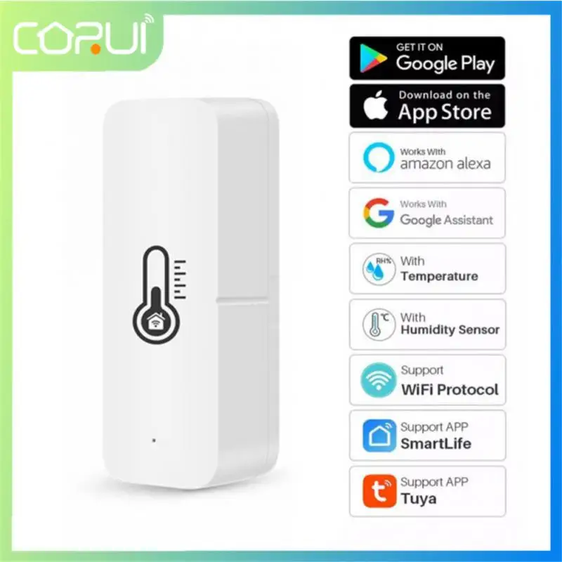 

CORUI Tuya WiFi Smart Temperature Humidity Sensor Smart Home Buzzer Alarm Remote Control Monitoring Smart Life Alexa Google Home