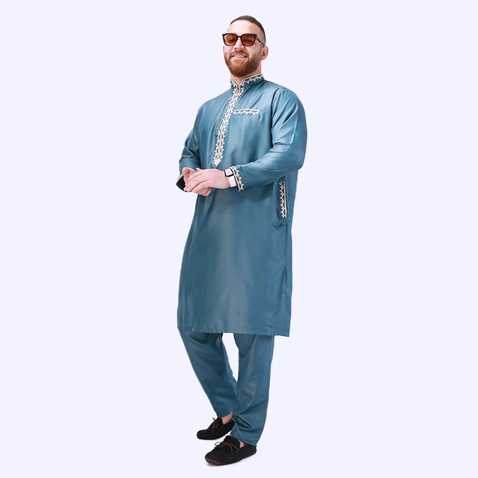 Traditional Islamic Clothing Eid Jubba Thobe Arab Abaya Caftan Muslim Sets Robes Men Fashion National Retro Style Suit Ramadan