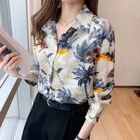vintage contrast floral print shirts for women long sleeve office blouse chic blusa feminina tops camisa mujer bluzki chemises