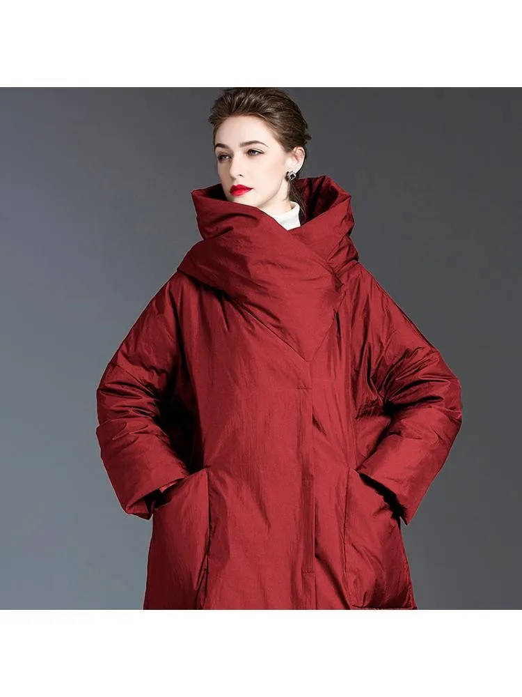 2022 Winter Korean Version Long Thicked Hooded 90 White Duck Down Coats Women High End Loose Black Warmer Bread Cloth Jackets