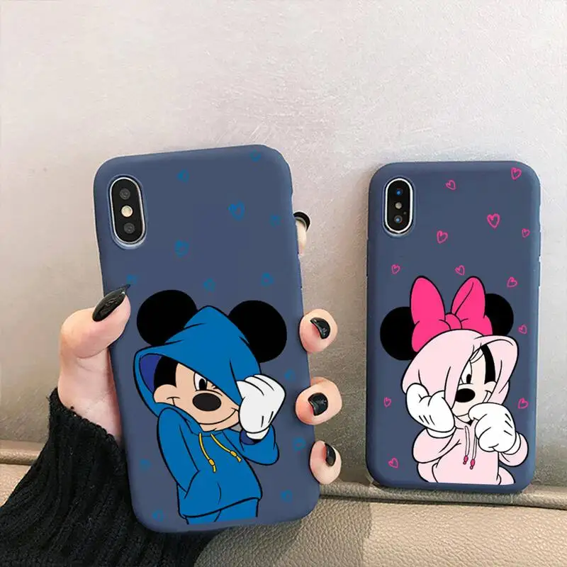

Disney Mickey Minnie Mouse Phone Case for iPhone 13 12 mini 11 Pro XS MAX X XR 7 8 6 Plus Candy Color blue Soft Silicone Cover
