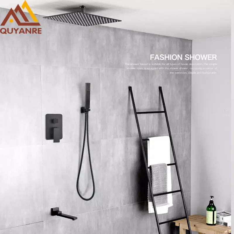 

Matte Black Ceiling Shower Faucet Rainfall Waterfall Ceiling Mount Shower System 3-way Hot Cold Water Mixer Bath Shower