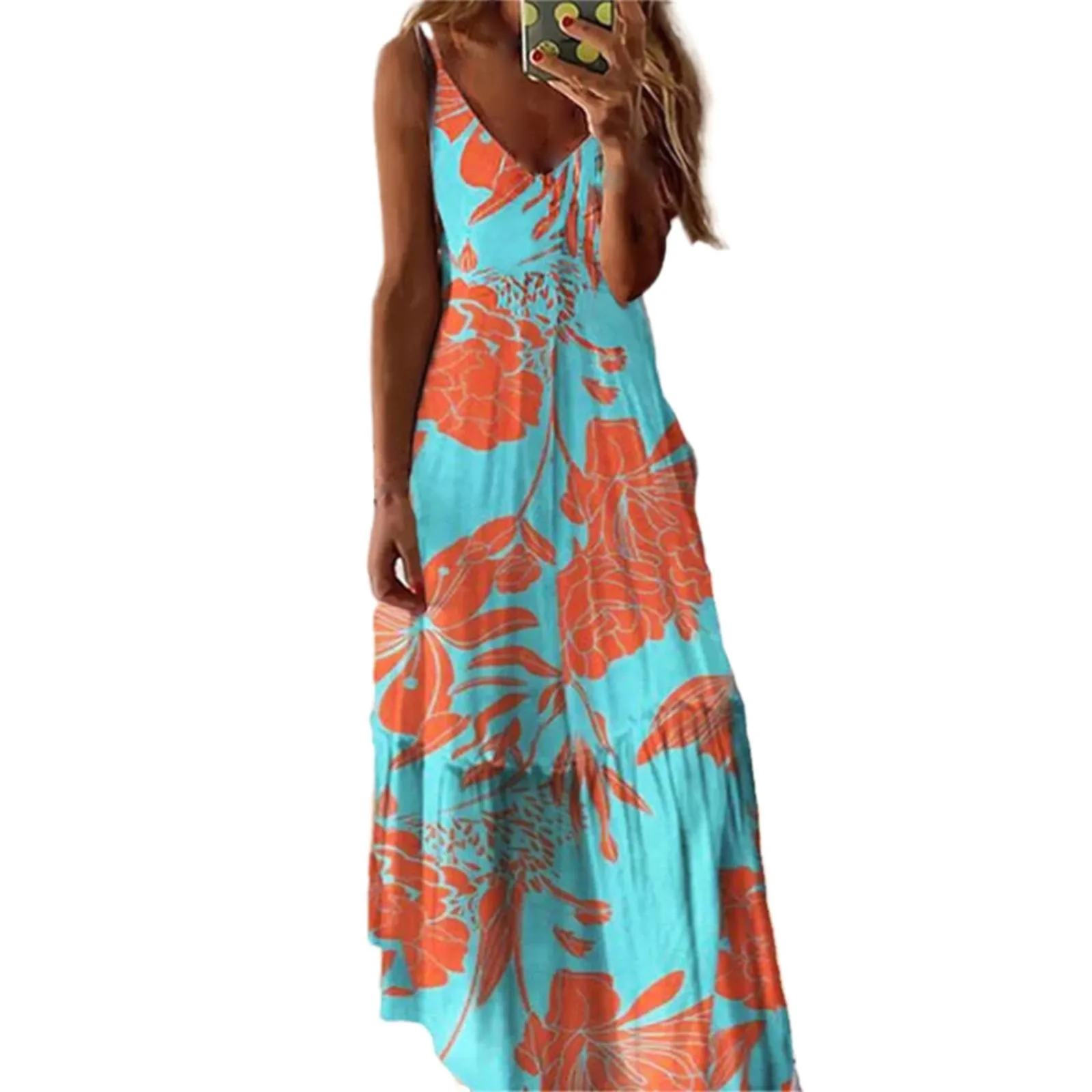 

Cowl Neck Dress Women's Print Loose Sling Dress Summer Short Sleeve Solid Tie Dress