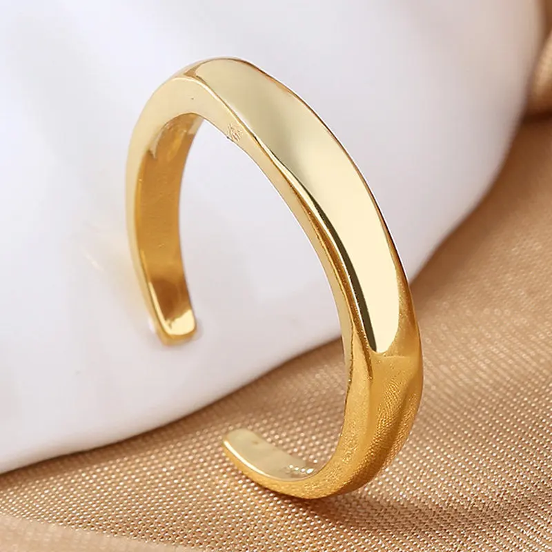 

2023 New S925 Sterling Silver Ring Simple Smooth Plain Ring Open Ring For Women Anniversary Party Gift Jewelry