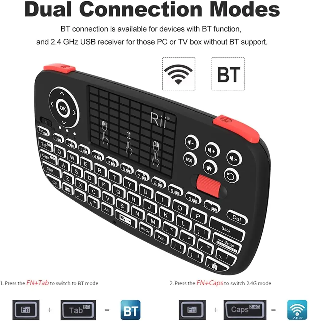 Rii (обновление) Мини-клавиатура Bluetooth i4 с сенсорной панелью портативная