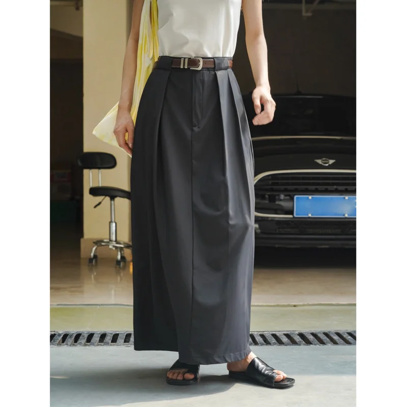 

Summer New Women Curved Bud Skirt High Waist Loose Silhouette Casual Solid Color Long Skirts