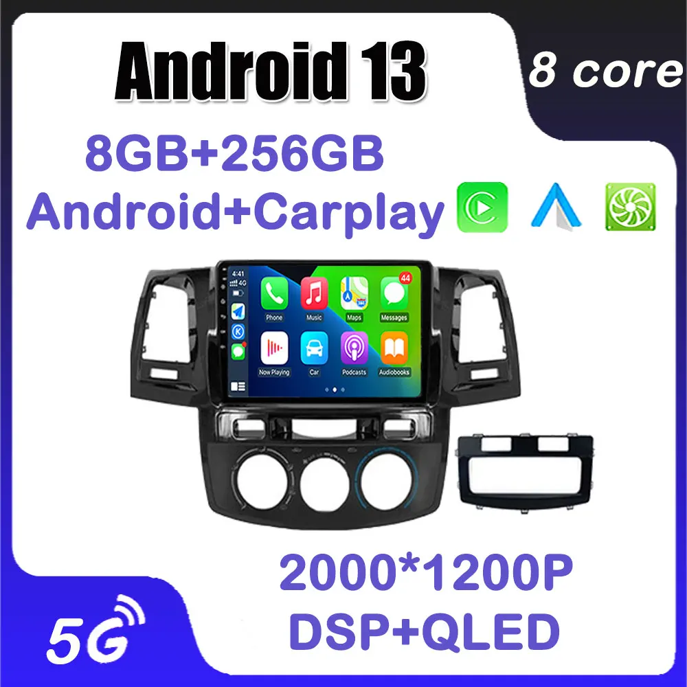 

Автомагнитола на Android 13, мультимедийный видеоплеер для Toyota Fortuner Hilux 2007-2015, 9 дюймов, с двумя объективами, Carplay, аудио, GPS-навигацией, DSP