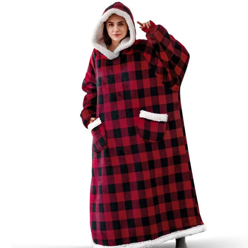 2022 New Hoodie Blanket Hooded Jacket Bathrobe Flannel TV Blanketes Pajamas Sweater TV Blanket Bath Robe