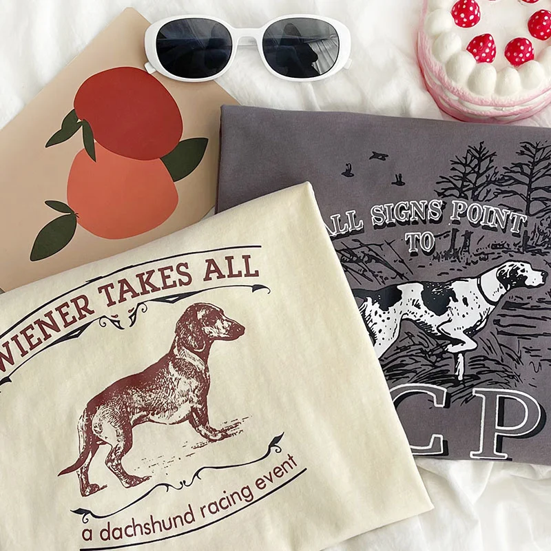 

Animal Letter Graphic T Shirt Beige Gray Summer Short Sleeve Casual Women Tee Shirt Tops