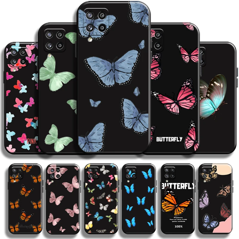 

Simplicity Pretty Butterfly Phone Case For Samsung Galaxy A22 A22 5G Cases Liquid Silicon TPU Funda Carcasa Black Shell Back
