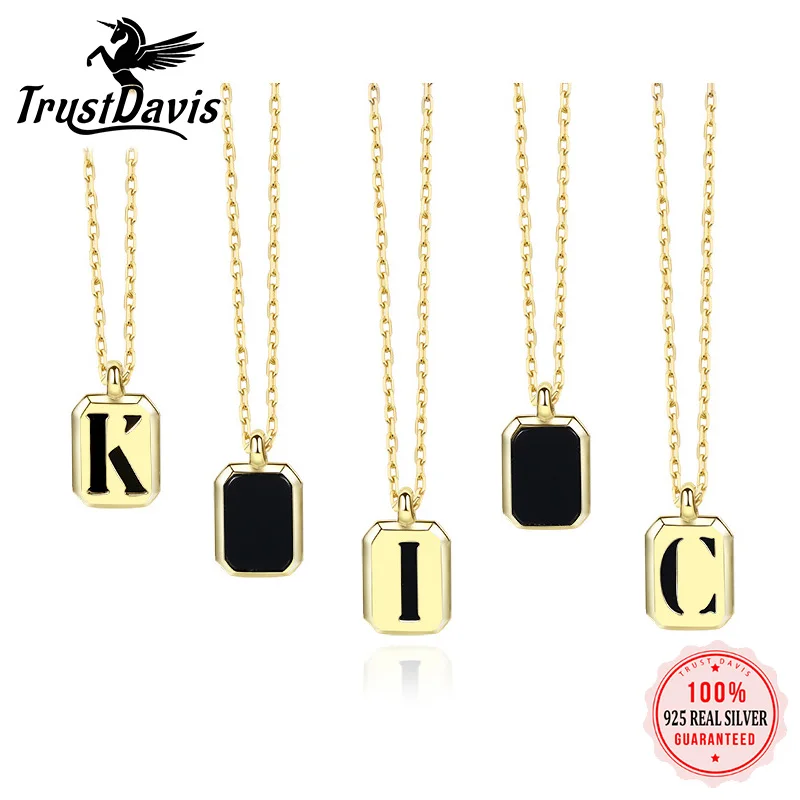 

Trustdavis Real 925 Sterling Silver Necklace 18K Gold 26 Letter Pendant Necklace For Women Wedding Birthday Jewelry Gift DA3147