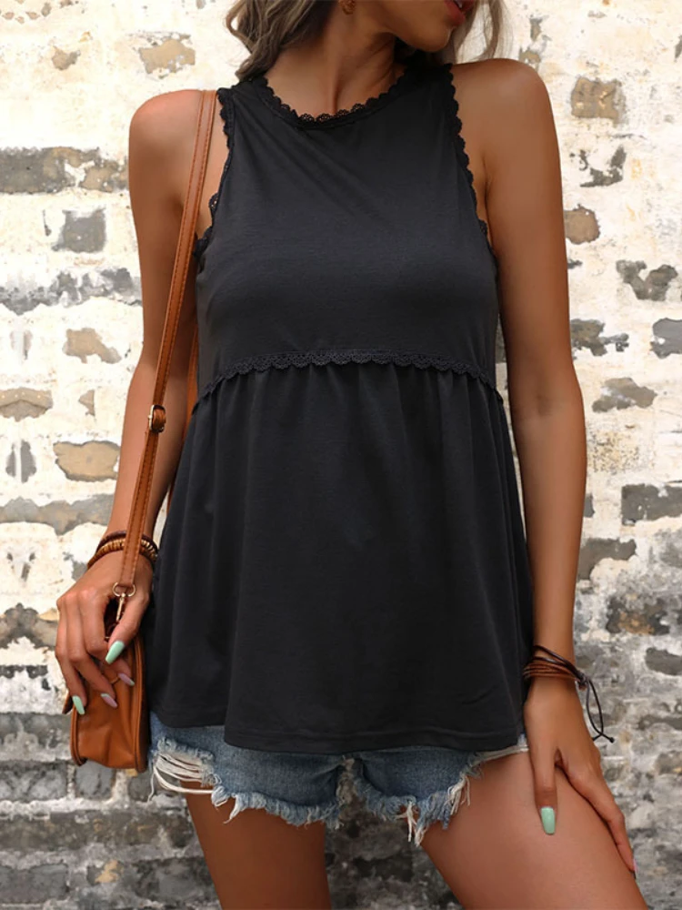 

Женский топ без рукавов, повседневный однотонный Свободный Топ с круглым вырезом и лямкой на шее, весна-лето 2023