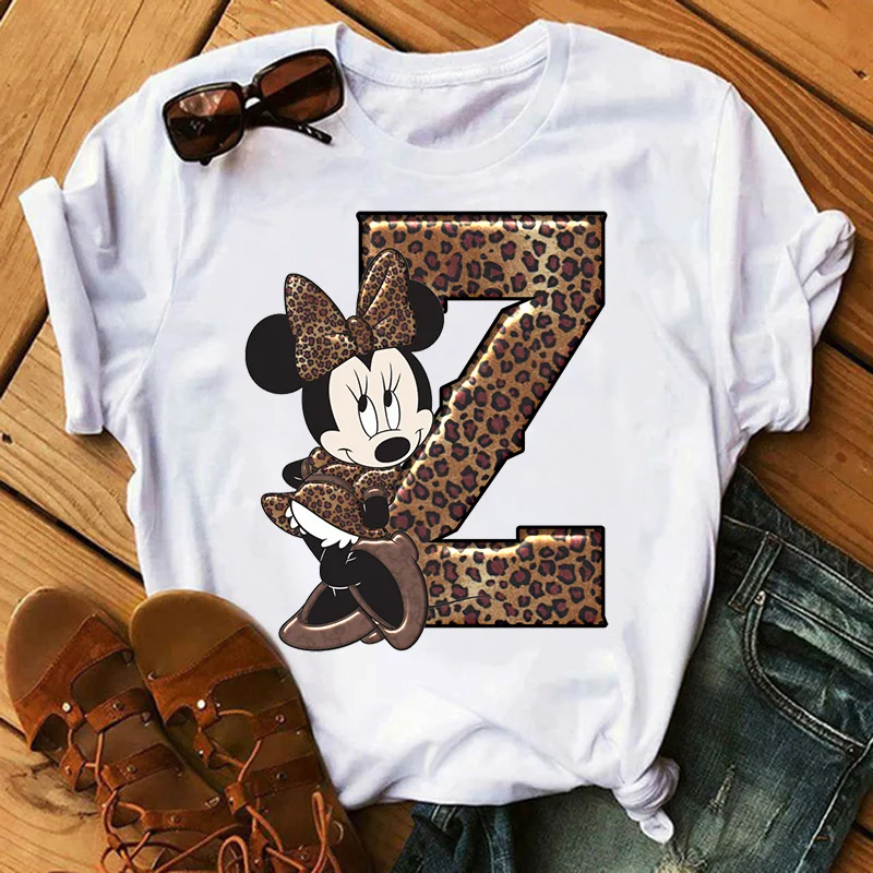 

Women's White Shirts Minnie Short Sleeves Casual Shirts Ladies Custom Name Monogram Printed T-Shirts Cotton Casual Round Neck Lo