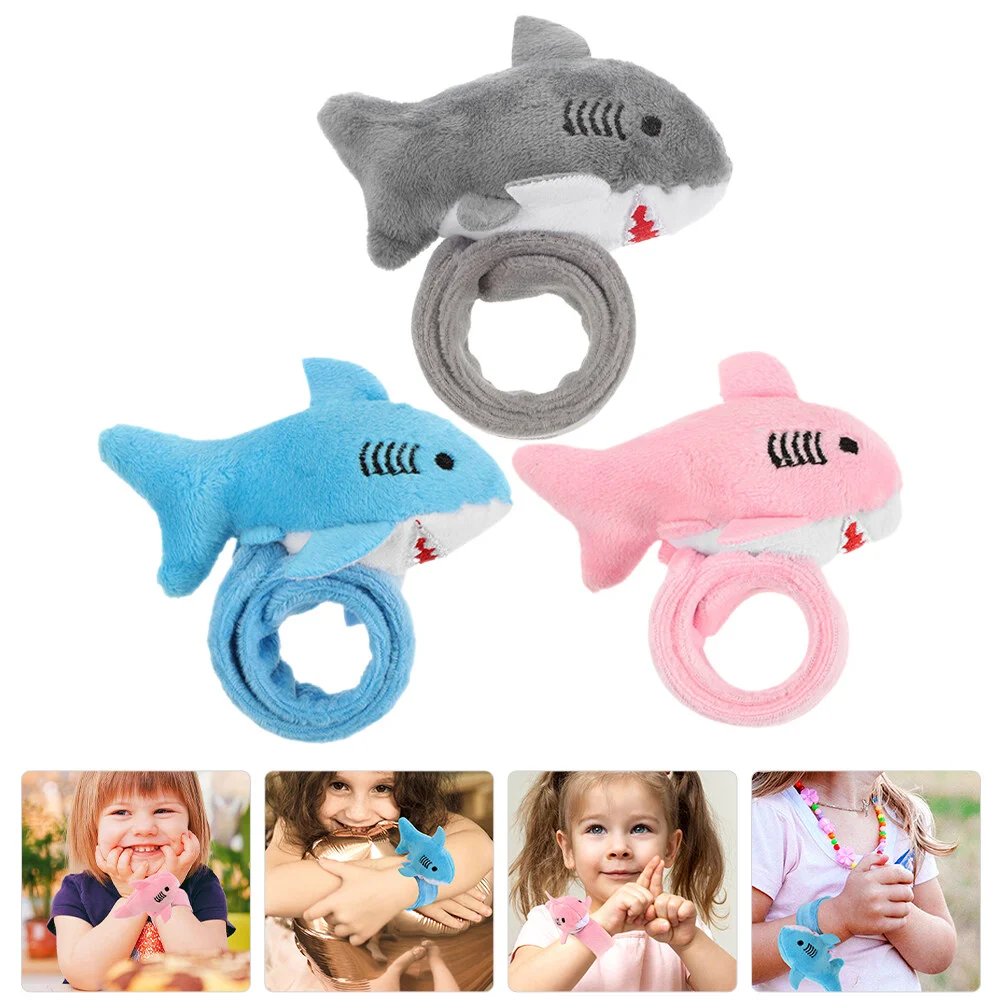 

3 Pcs Plush Ring Shark Slap Wrist Bracelets Performance Props Children Stuffed Animals Patting Band Kids