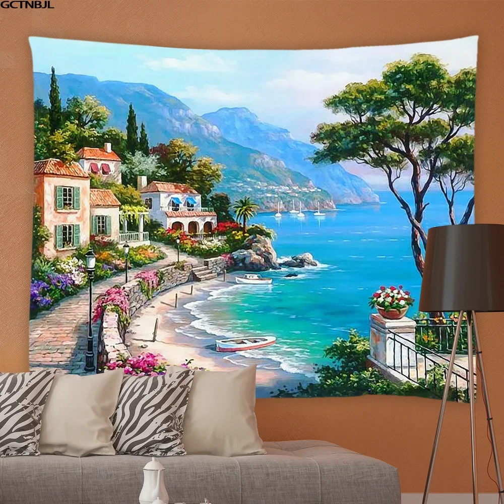 Настенная подвесная скатерть с природным пейзажем гор озер ткань для гостиной