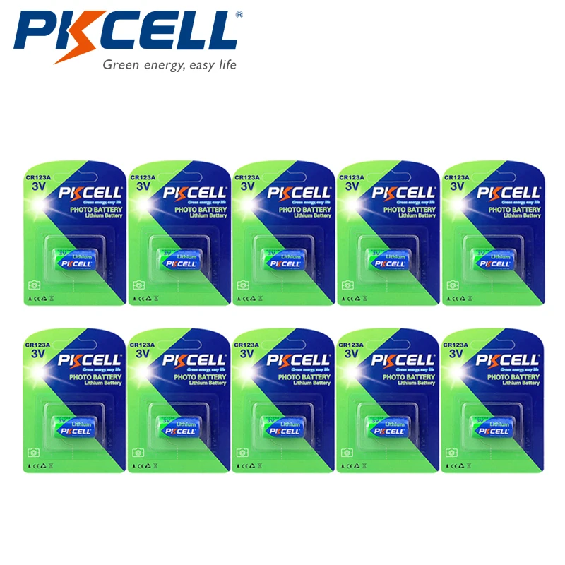 

10 шт. аккумуляторы CR123A, литиевые CR123 CR 123 123A CR17345 16340 1500 мАч 3 в 2/3A, фотобатареи для камеры PKCELL