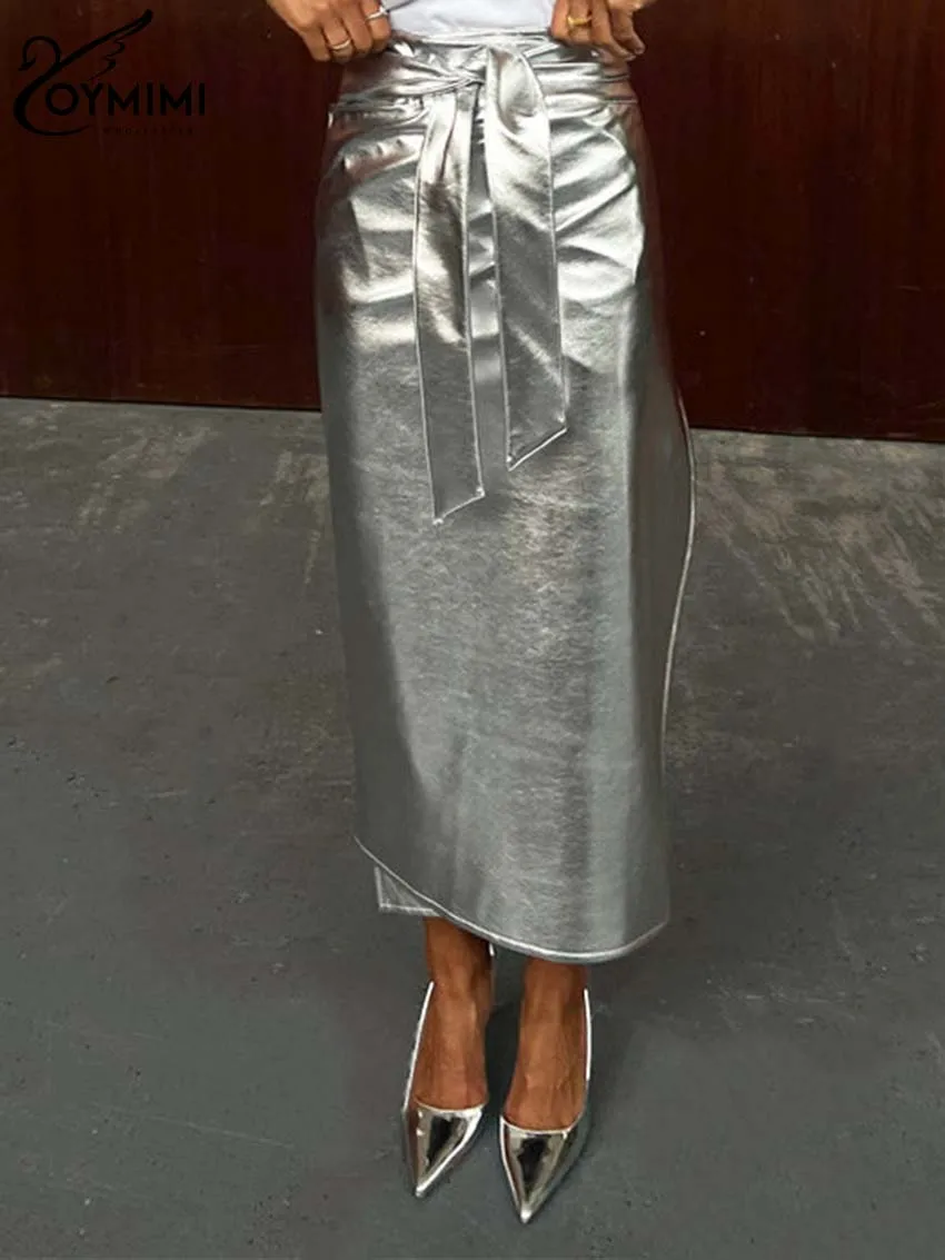 Модные золотые юбки Oymimi из искусственной кожи для женщин элегантные с высокой