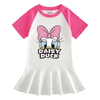 summer girls dress disney donald duck cartoon print casual short sleeve skirt cotton tops for 2 8y baby girls clothes