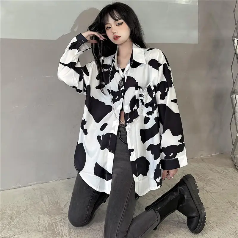 Женская шифоновая рубашка с коровьим принтом повседневный Свободный Топ на