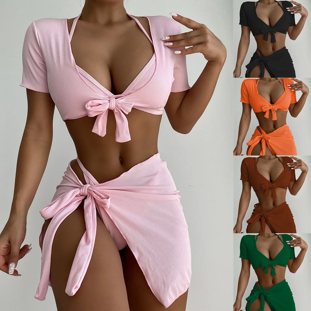 

2023 Summer New Sexy Women's Bikini 4-Piece Set Swimwear, Sexy Women's thong, Strap Wrap Camping Swimwear Multi Piece Bikini Set