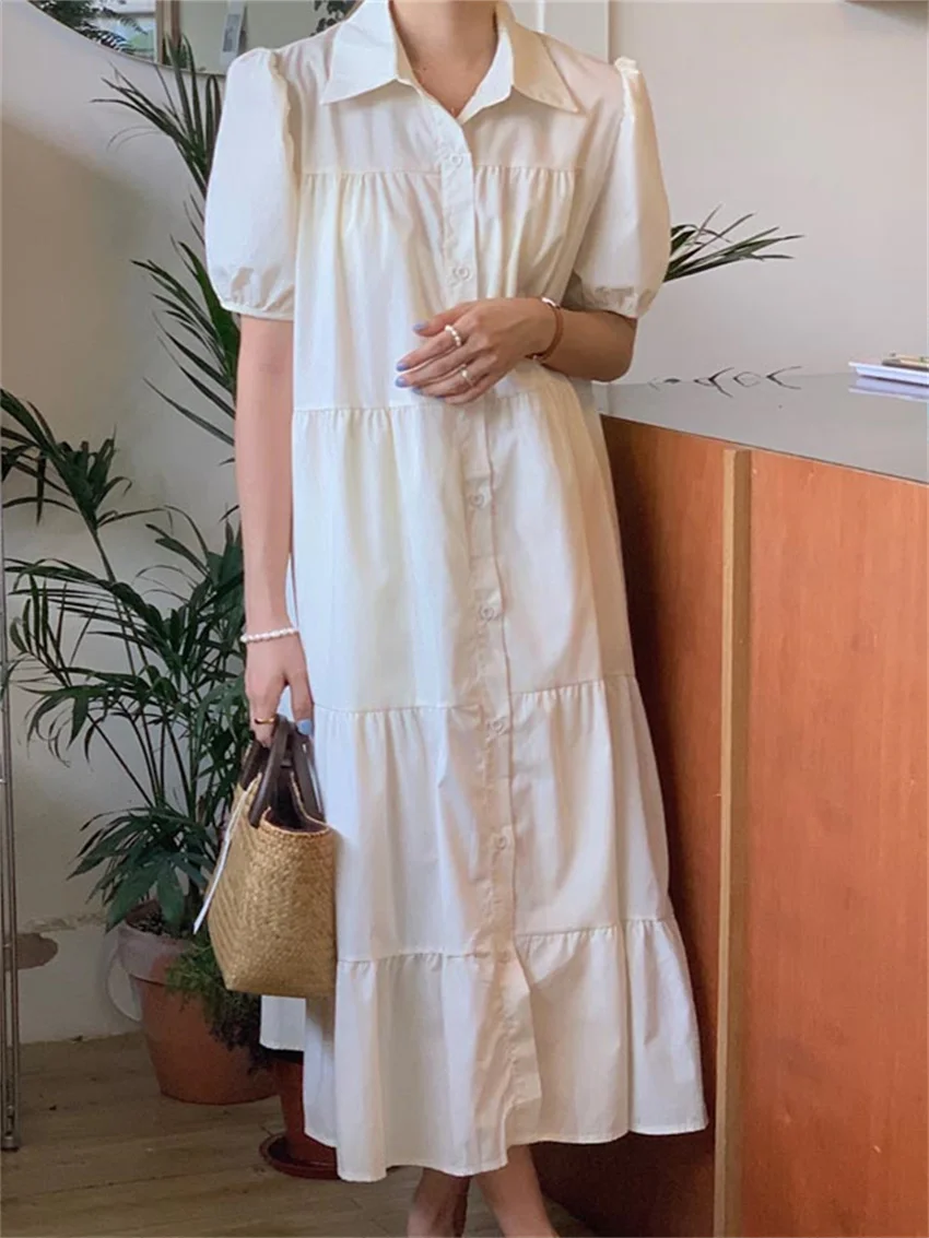 

HziriP Women Maxi Dress Puff Sleeve Loose Fashion Hot Summer Patchwork Slim New 2022 Office Lady Work Wear Casual Holiday