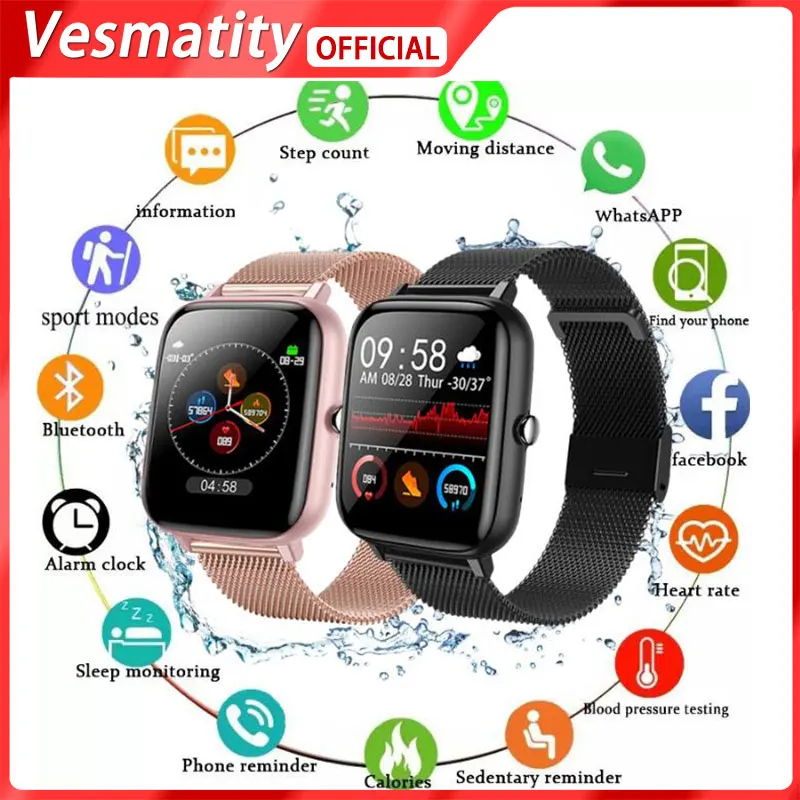 

For Apple Xiaomi Huawei P6 Heart Rate Monitor Women's Watch Life Waterproof Men's Smart Watch Full Touch Fitness Pedometer