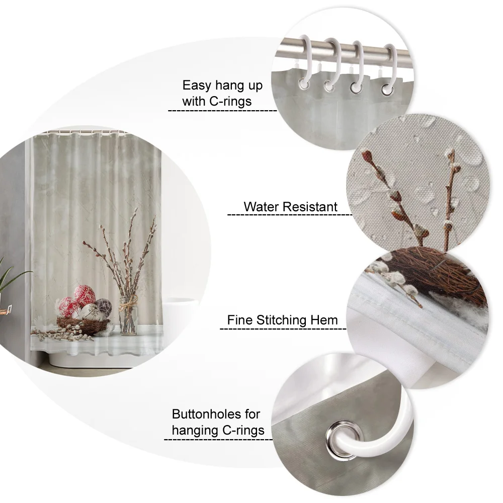 Easter Eggs Willow Branches Bottle Bathroom Shower Curtain Bath Rug Carpets Set Toilet Lid Cover Floor Mats Accessories | Дом и сад