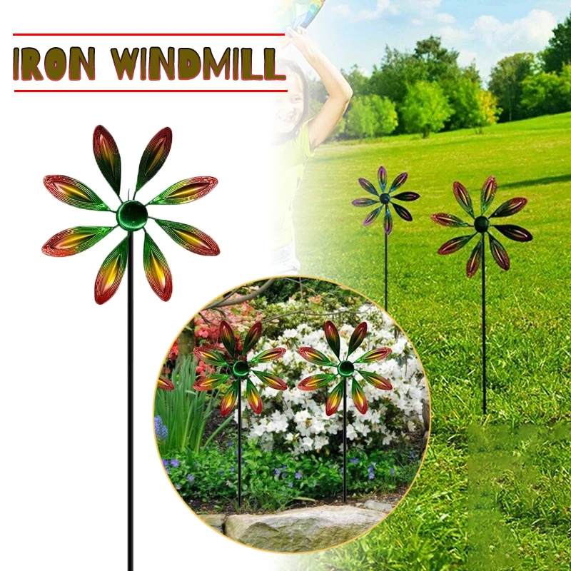 

1pc Creative Iron Windmill Colorful Rotating Flower Wind Spinner Outdoor Garden Yard Decoration Windmills Supplies