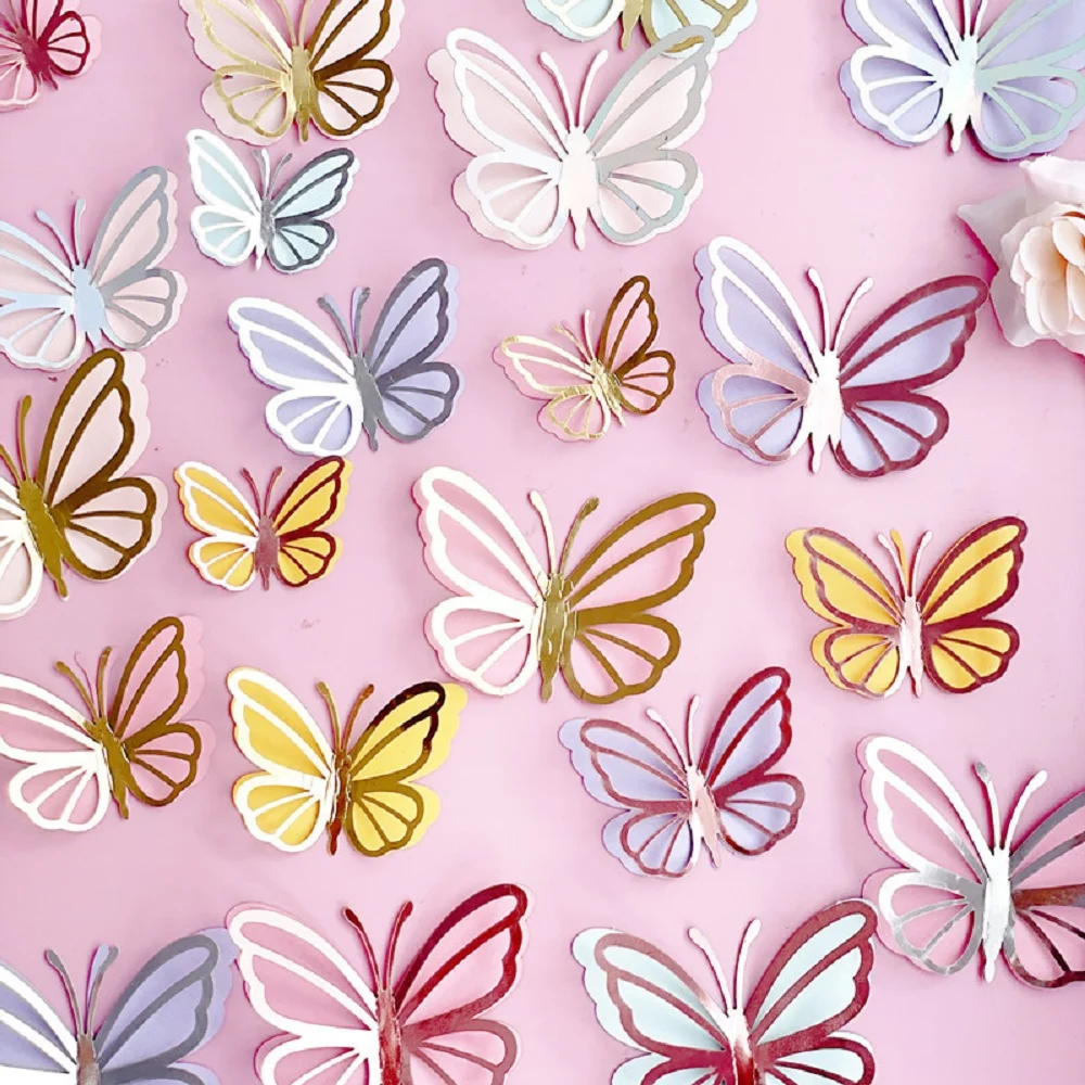 

Colorful Butterflys Wedding Decorations Pearls Happy Birthday Letters Party Cake Topper Insert Dessert Cupcake Baking Supplies