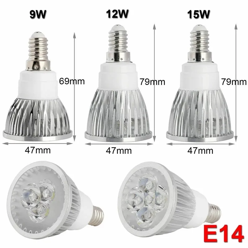 Фото Светодиодная лампа высокой мощности GU10 9W 12W 15W lampara 220V E27 E14 MR16 12v LED de alta potencia luz caliente/blanco Светодиодная лампа Downlight №5