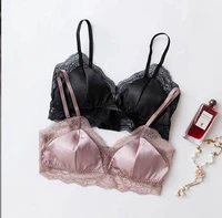 french mulberry silk lace no steel ring bra top underwear female smooth thin cup beauty back thin bra sexy insertable pad bra