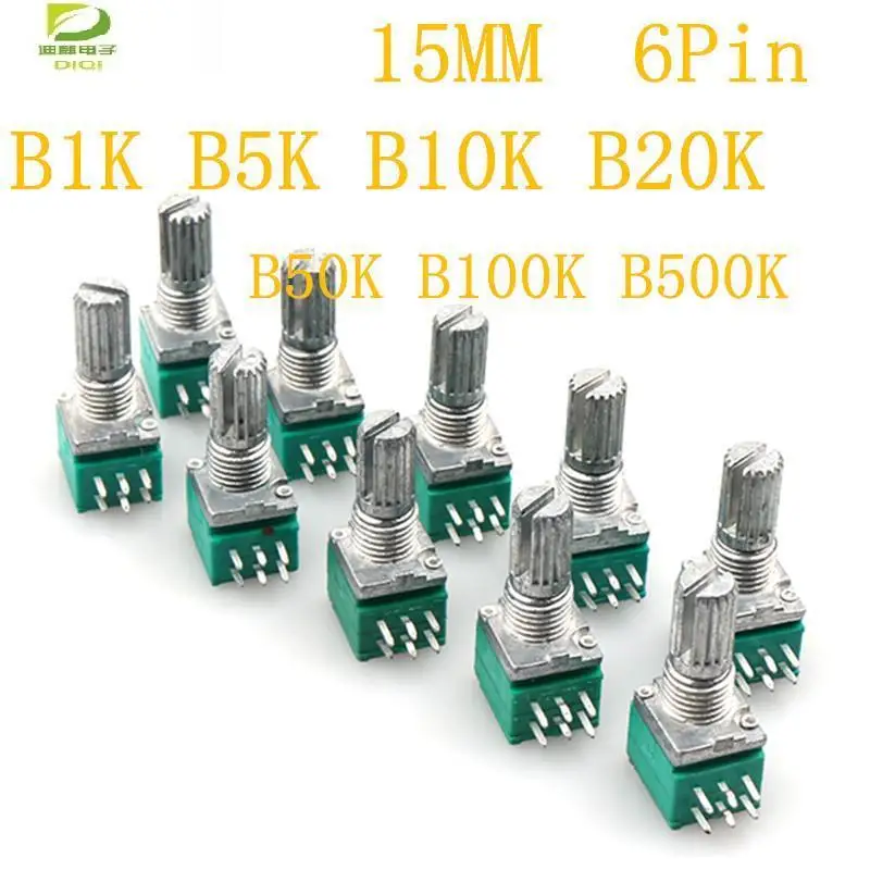 

10PCS 100% NEW RK097G 6Pin B1K B5K B10K B20K B50K B100K B500K with a switch audio shaft 15mm amplifier sealing potentiometer