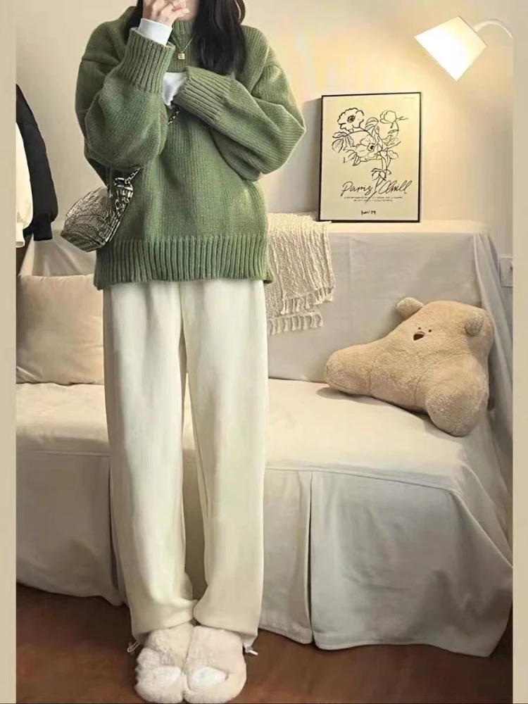 gaga Vintage Sweter Kobiety Jesień Zima Moda O Szyja Odzież wierzchnia Solidny Luźny Pulower Prosty Casual Dzianina Damski