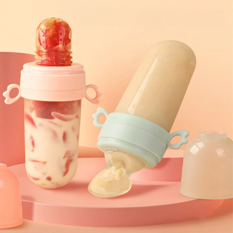 

Baby Feeding Bottle + Teether Baby Silicone Rice Paste Cereal Feeding Squeeze Bottle Spoon Feeder for Newborn Child Utensils