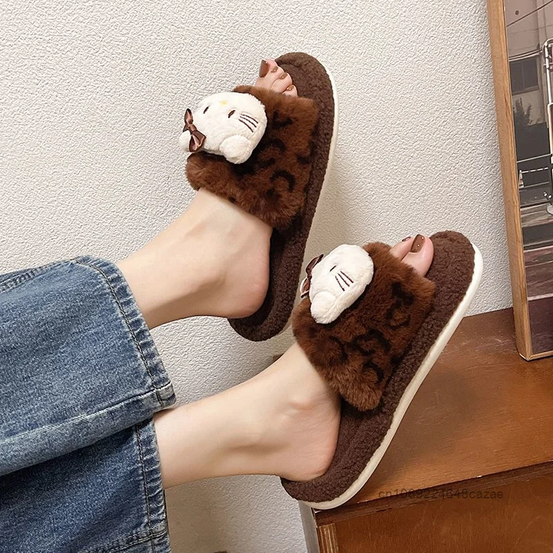 Sanrio Hello Kitty Trend милая плюшевая обувь осенне-зимние простые хлопковые тапочки с