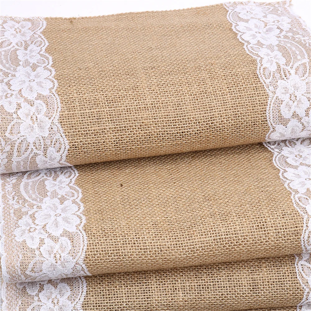 

Christmas Burlap Lace Table Runner Natural Jute Splicing Bohemian Style Table Runners Dining Retro Wedding Home Table Decoration