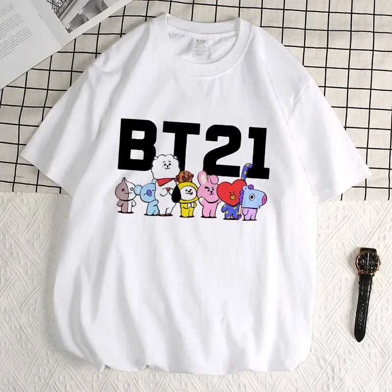 Футболки с принтом BT21 в стиле аниме, милые повседневные удобные футболки с принтом, черные и белые топы, унисекс, подарки ﻿ (art.: 3920d866f2017) - 3920d866f2017