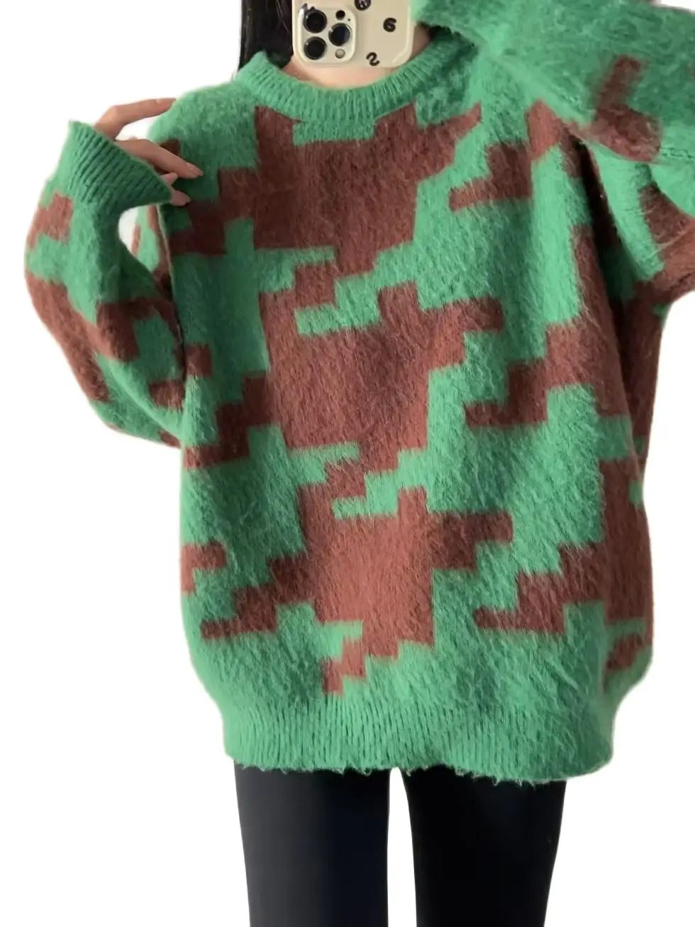 

Осень-зима 2023, Женские винтажные мохеровые свитера, базовый зеленый джемпер оверсайз, женские свободные толстые теплые вязаные пуловеры с к...