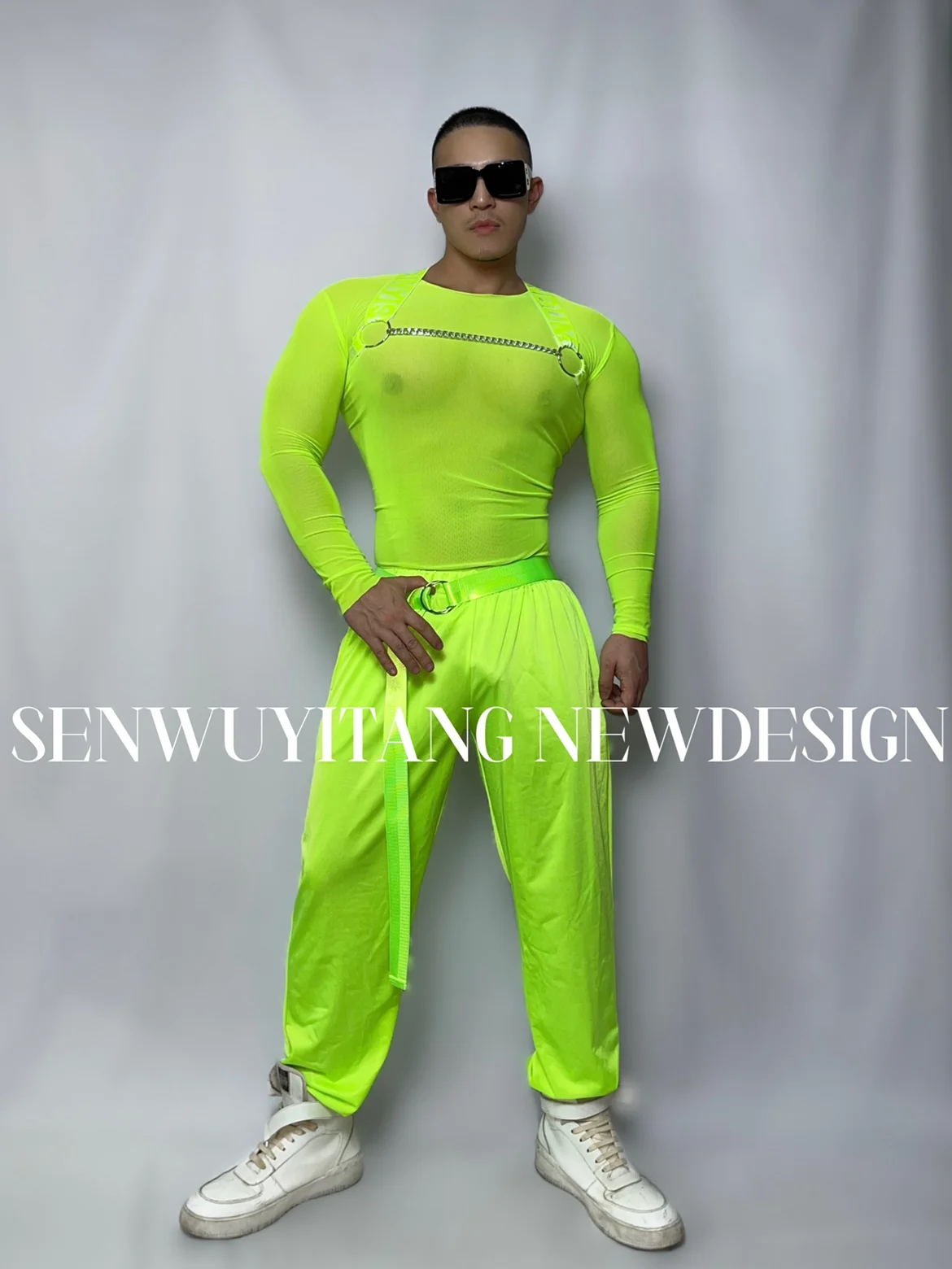 New Fluorescent Sexy Hollow Stage Costume DS Performance Clothing Bar Interactive Dance Team Gogo Tour Stage Wear Hip Hop Jazz
