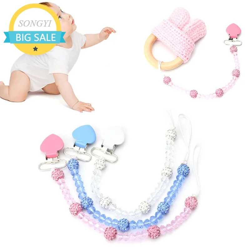 

Pacifiers for Babies Attache Tetine Baby Teething Pacifier Clip Soother Nipple Chain Holder Universal Pacifier Faux Girl Crystal