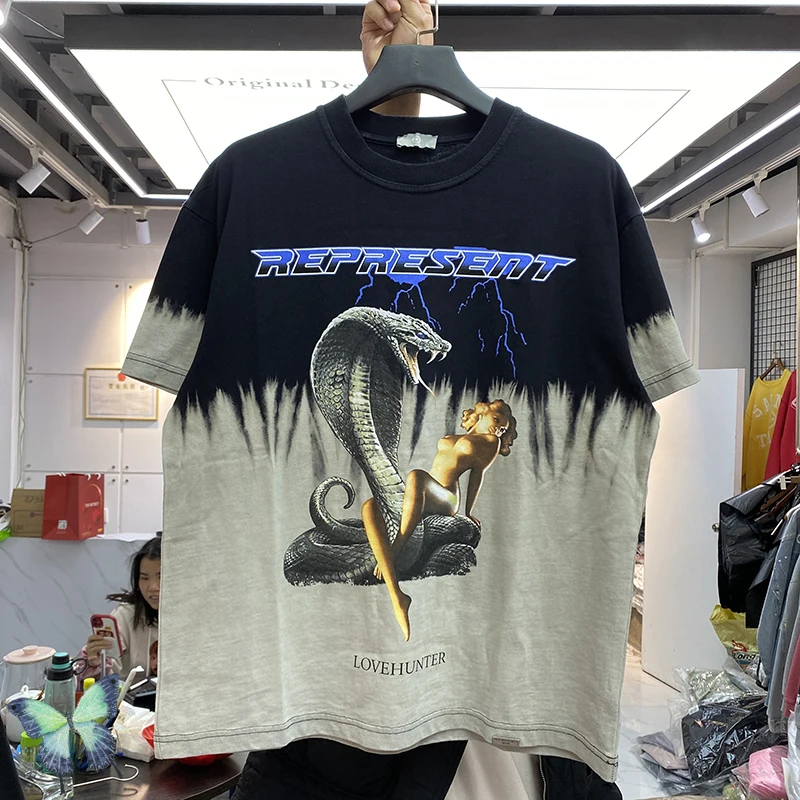 

2022 T Shirt REPRESENT Cartoon Big Snake Python Beauty Print Men's T-shirt