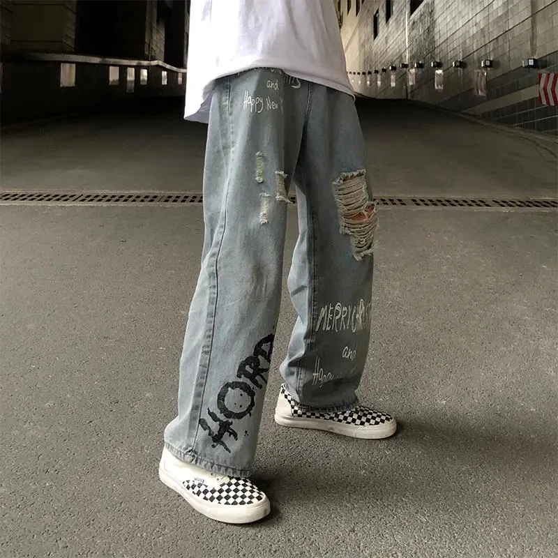 New Men'S Jeans Neutral Wide Leg Denim Trousers Loose Straight Men Jeans Asthetic Man Jeans Pants For Boy Casual Baggy Hip Hop